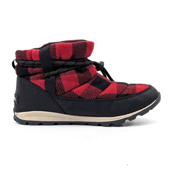 Sorel Women Whitney Short Lace up Snow Red Plaid Fabric Ankle Boots sz 9 - Picture 4 of 7